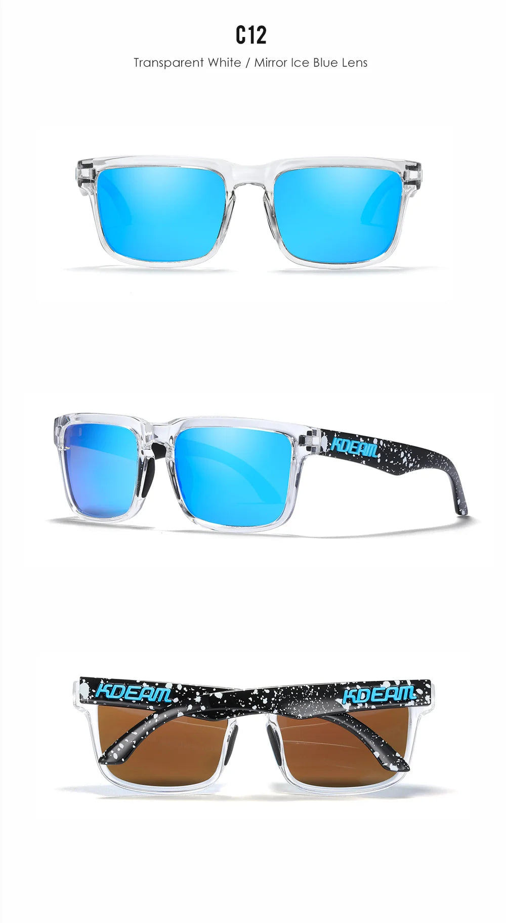 KDEAM Fishing Men's Sunglasses Polarized Classic Square Shades Unisex Size With Packaging