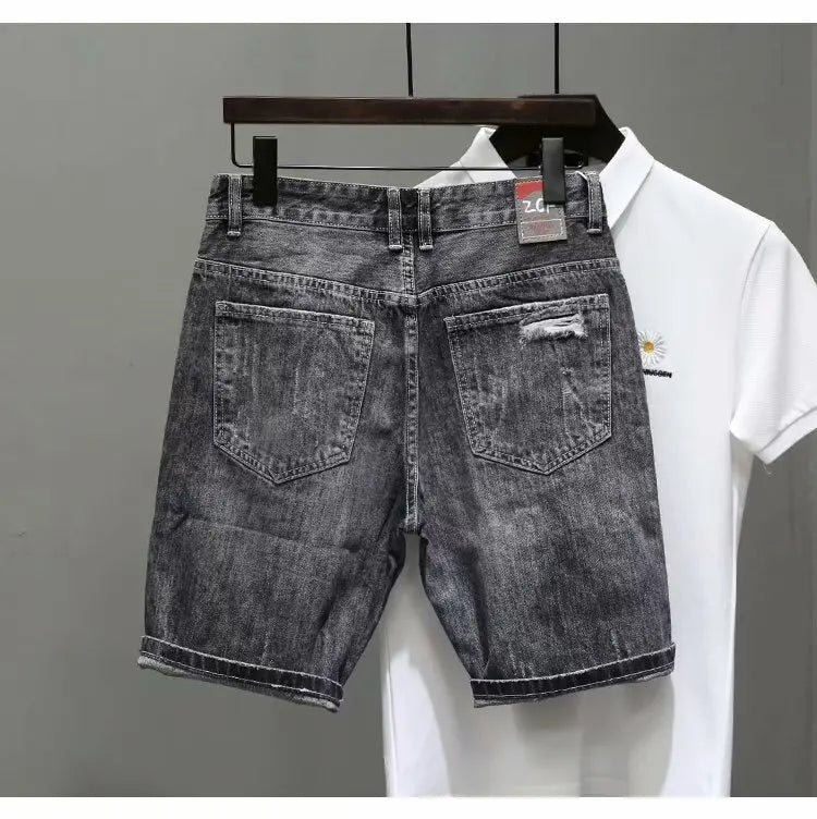 Men's Summer Fashion Hole Ripped Jeans Shorts Capris Casual Gray Beggar Denim Shorts