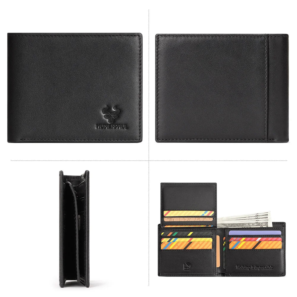 Handmade Wallet for Men Genuine Leather Credit Card Holder Purse with ID Window Short Male High Quality Cartera