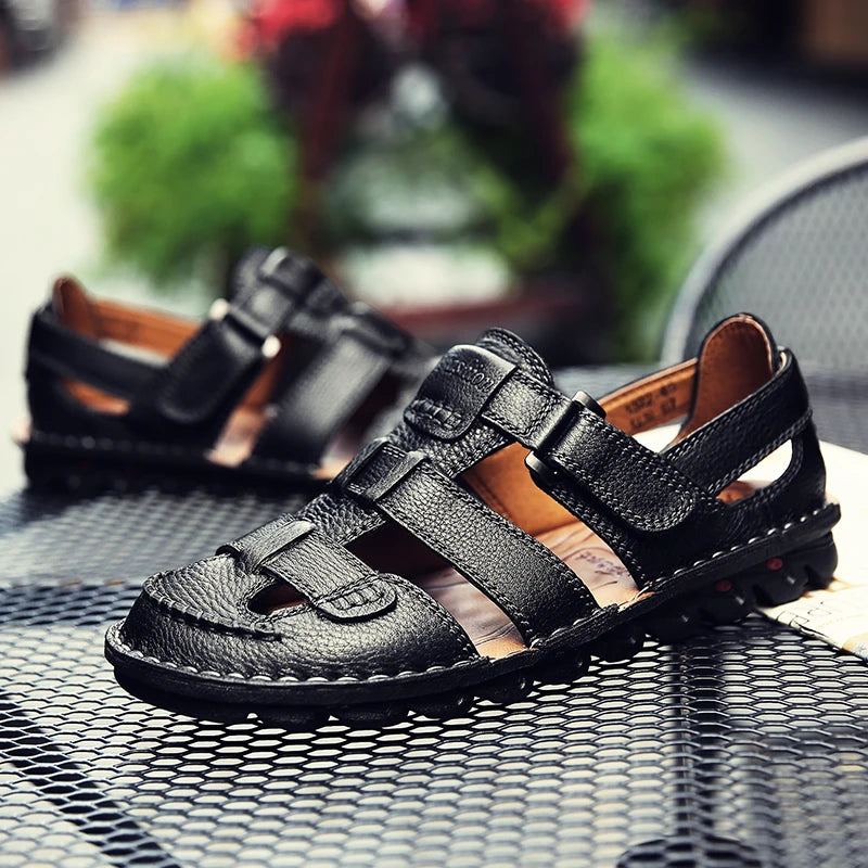 New Summer Genuine Leather Roman Men's Sandals Business Casual Shoes Outdoor Beach Wading Slippers Men's Shoes Big Size 48