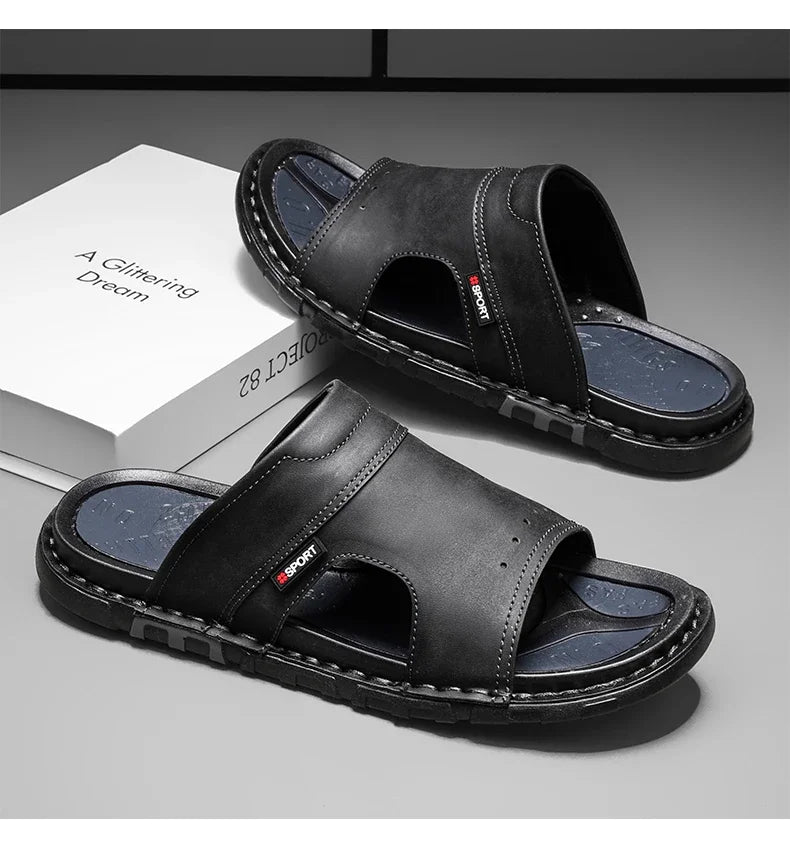 2025 Mens Slippers Summer Casual Shoes Beach Sandals Outdoor Slides Walking Comfort Leather Luxury Designer Fashion Lightweight