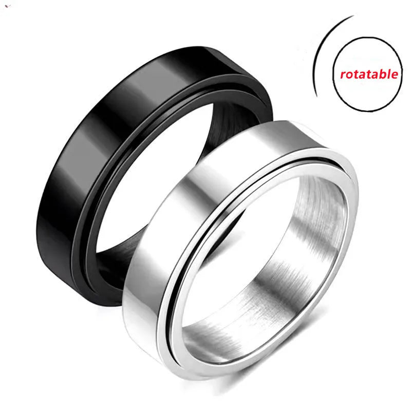 Metal Spinner Fidget Black Rock Band Rings For Men Anti Rotating Anxiety Control Relaxing Joint Ring Accessories Bague Homme