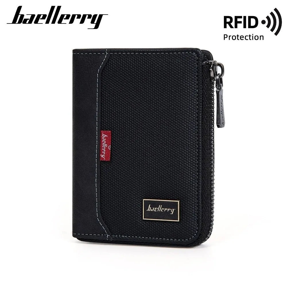 Fashion PU Leather Men's Wallet Multi-functional Zipper Closure Business Wallet Large Capacity Square Short Card Bag Male