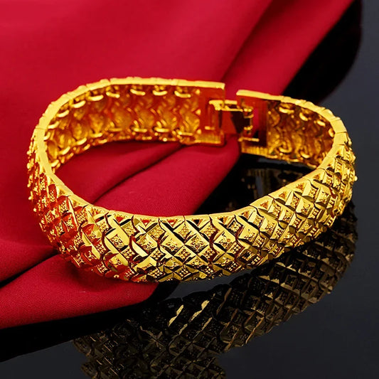 Pure 14k Gold Color Men's Watch Bracelet Gentleman Bracelets for Men Women Bangle Hand Chain Wedding Engagement Fine Jewelry