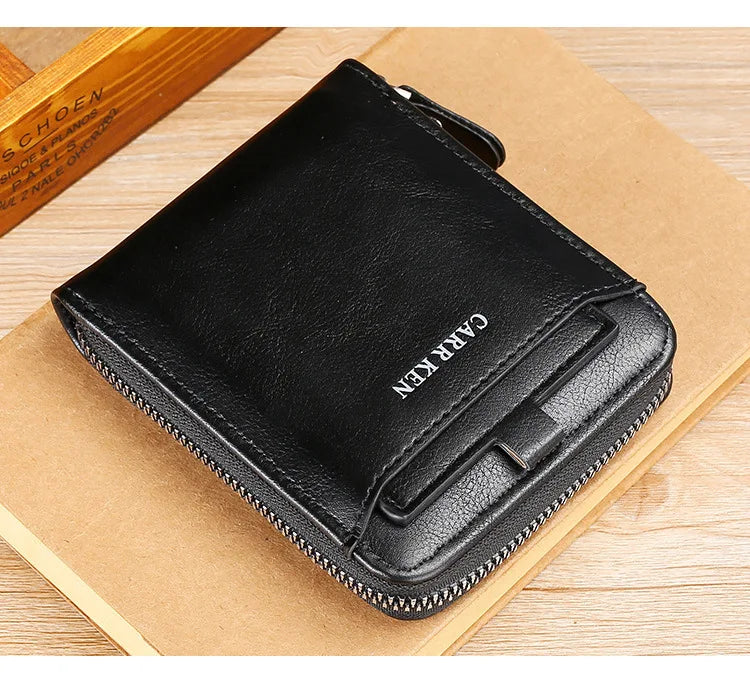 Men's Wallet Made of Leather Wax Oil Skin Purse for Men Coin Purse Short Male Card Holder Wallets Zipper Around Money Bag