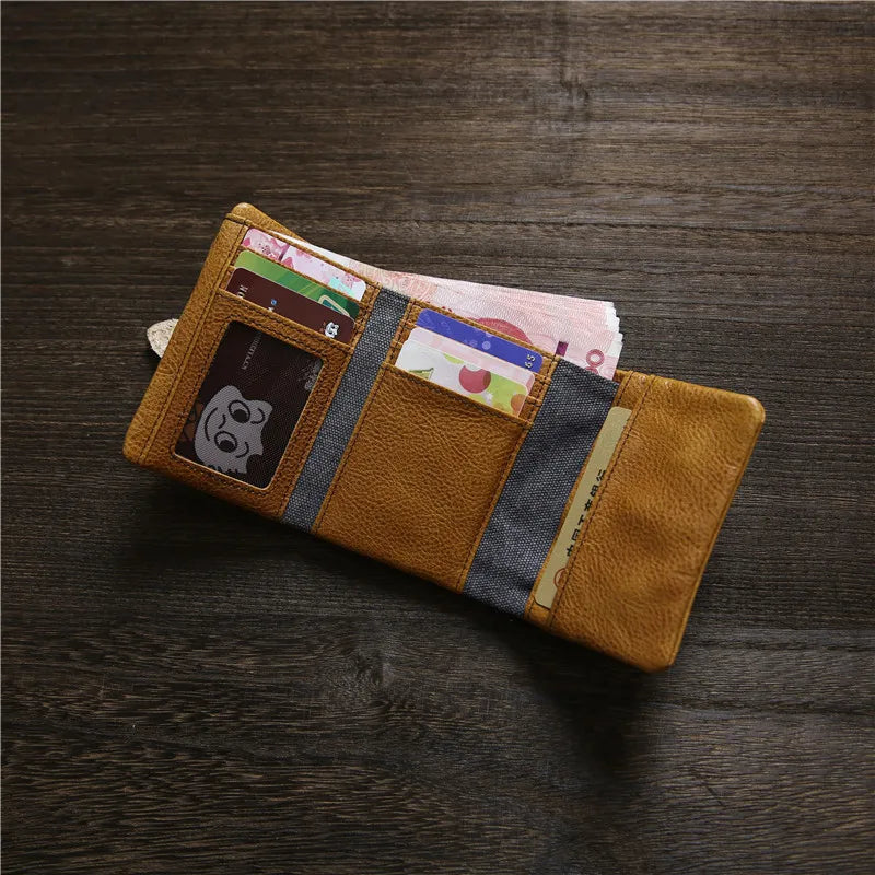 2025 Handmade Wallet Men's Short Leather Triple Fold Money Clip Cowhide Youth Buckle Student Vertical Vegetable Tanned Leather