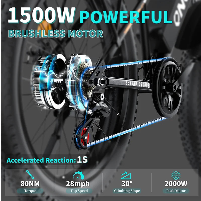QNQ Electric Bike for Adults 1000W Electric Bicycle 48V 15AH E Bike 26" Fat Tire Mountain 31mph Dual Shock Absorber Ebike