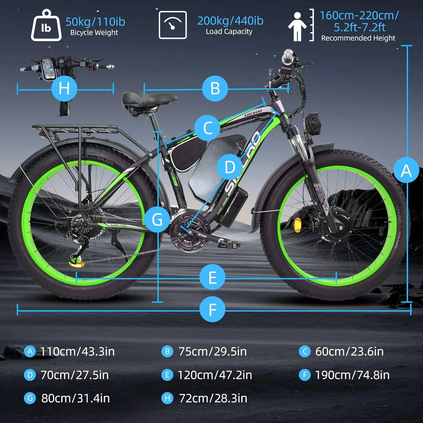 xdc 600 Adult Electric Bike, 5000W Peak Power, 26" Fat Tire All-Terrain E-Bike, 45 Miles Peak Range, 52V 30Ah Battery-Powered