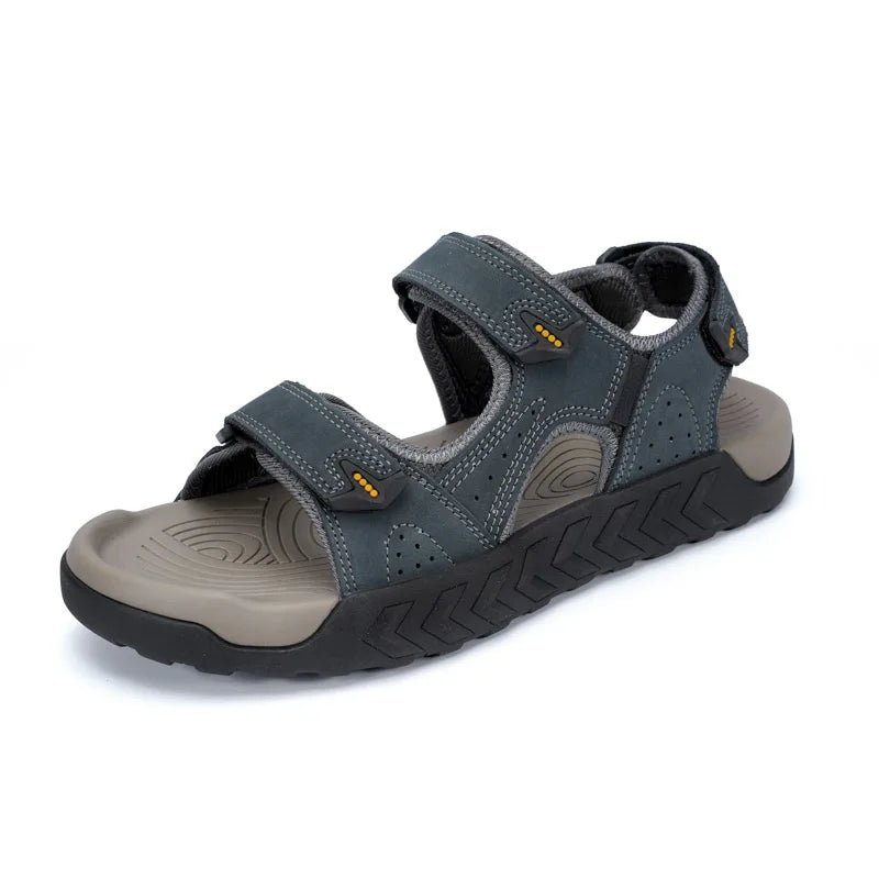 Men's Outdoor Genuine Leather Sandals High-quality Summer Non-slip Beach Sandals Fashion Breathable Walking Soft Bottom Sneakers