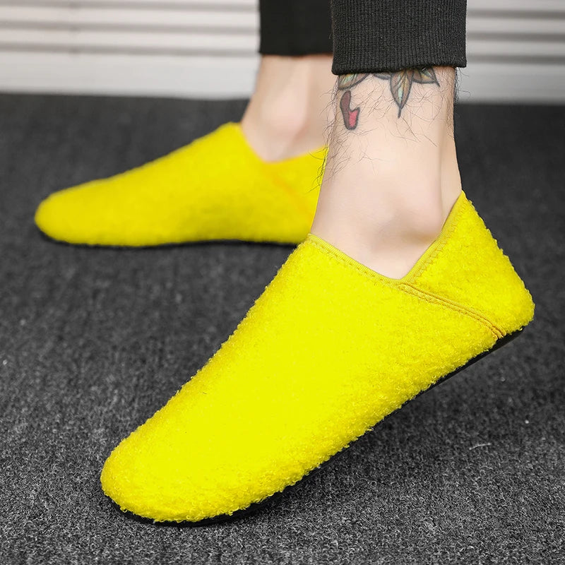 Men Winter Slippers Women Warm Shoes Soft Plush Flats Casual Shoes Male Loafers Lightweight Home Walking Couples Shoes Footwear