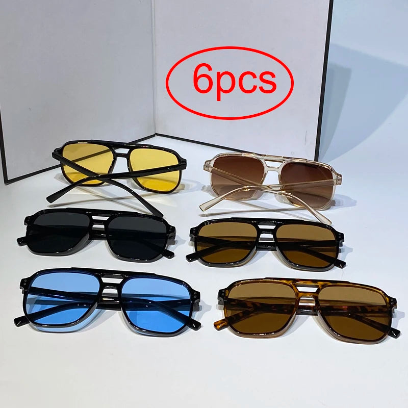 6pcs Combination Fashion Rivet Double Beam Men's Sunglasses Pilot Sun Glasses Cross-border Riding Driving