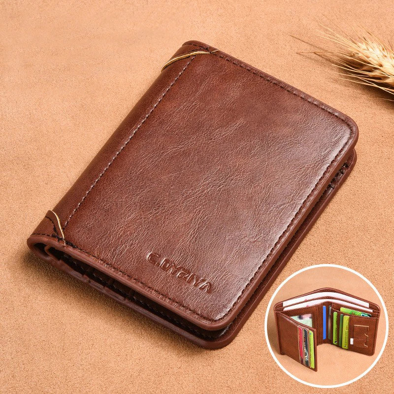 Men's wallet, wallet, integrated card bag, multifunctional vertical three fold leather wallet