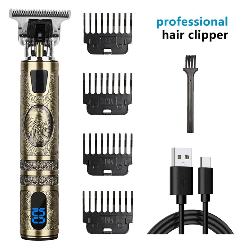Professional Men's Electric Hair Clipper with LCD Display, USB Rechargeable for Faded Haircuts, Barber-Grade Trimmer