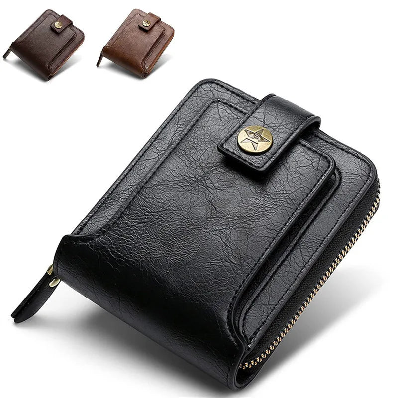Leather Men’s Wallet Luxury Mens Purse Male Zipper Card Holders with Coin Pocket Rfid Wallets Gifts for Men Money Bag