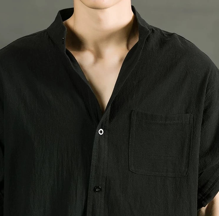 Shirts For Men White Man Shirt Plain With Pocket Linen And Cotton Half Sleeve Social Fashion Summer Designer Sale Xxl Casual Hot