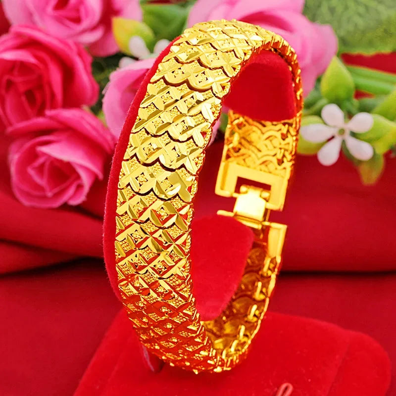 Pure 14k Gold Color Men's Watch Bracelet Gentleman Bracelets for Men Women Bangle Hand Chain Wedding Engagement Fine Jewelry