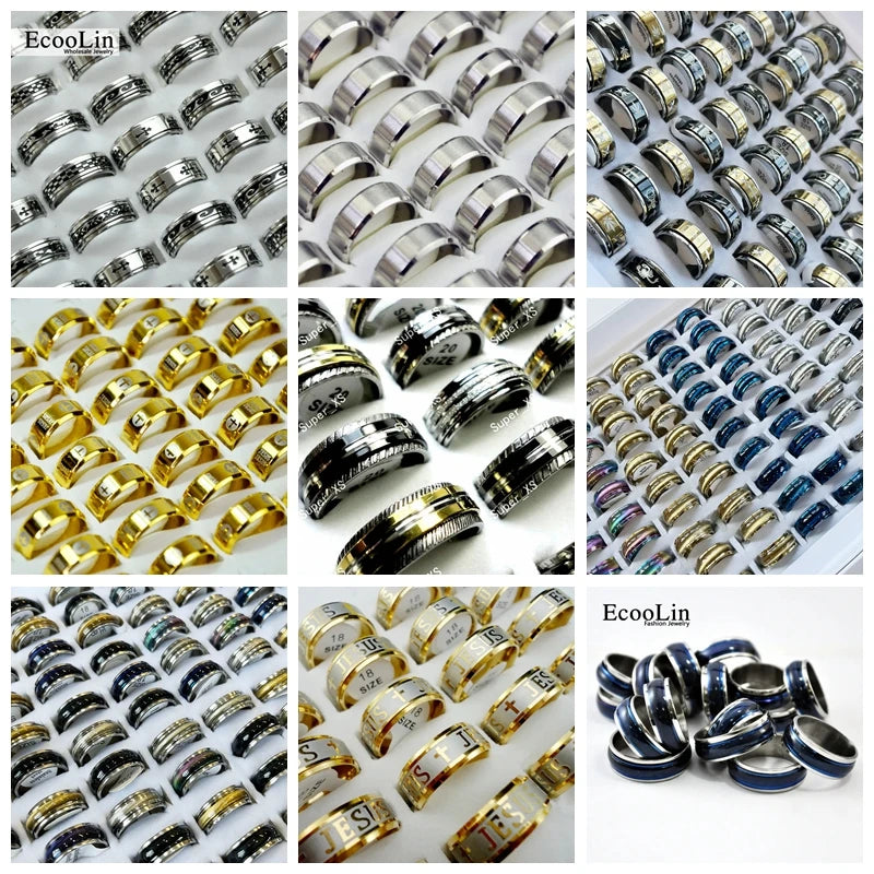10Pcs/Lot Factory Wholesale Mixed Pattern Style Stainless Steel Ring For Men and Women Jewelry Rings Lot Never Fade