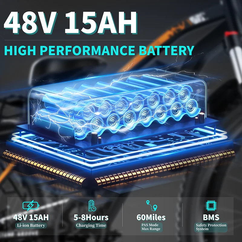 QNQ Electric Bike for Adults 1000W Electric Bicycle 48V 15AH E Bike 26" Fat Tire Mountain 31mph Dual Shock Absorber Ebike