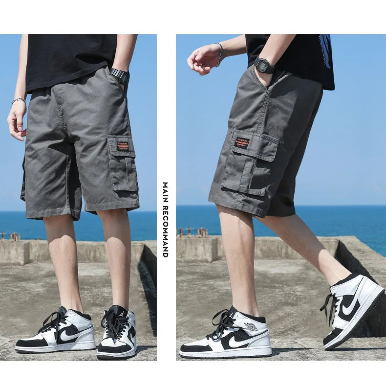Men Trend Cargo Shorts Men's Letter Print Pocket Shorts Summer New Fashion Casual Straight Shorts Male ropa hombre