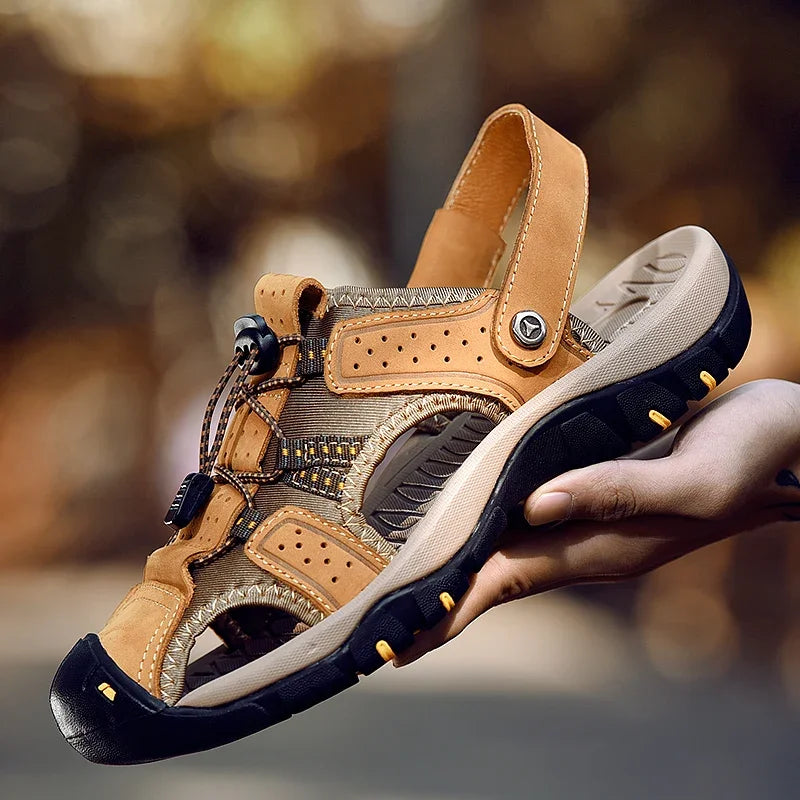 Genuine Leather Men Shoes 2023 Summer New Men's Beach Sandals Classic Men Outdoor Casual Sandals Slippers Plus Size 38-47