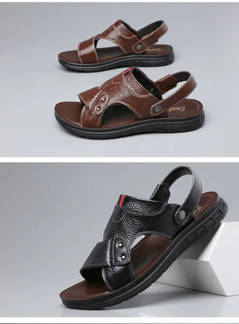 Men Sandals Summer Slippers New Beach Shoes  Outdoor Non-slip Leather Sandals for Men