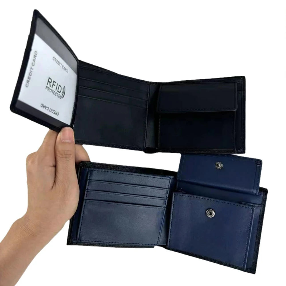 Customized name 100% genuine cowhide leather wallet, RFID barrier ultra-thin three-in-one men's wallet, anti-theft wallet
