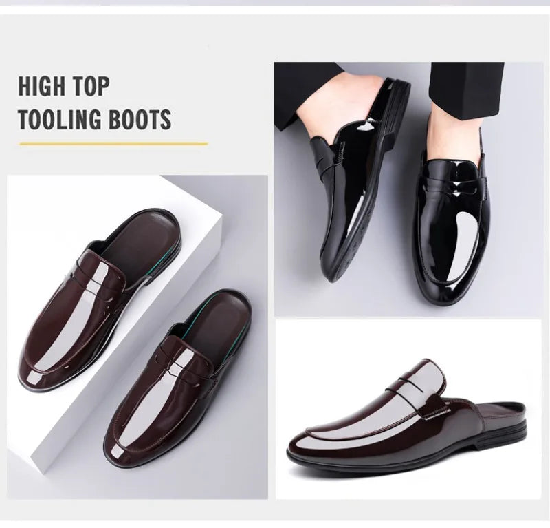 Brand Men's Shoes Luxury Leather Slippers Fashion Baotou Half Slippers for Men Business Dress Slippers Casual Loafers Man Shoes