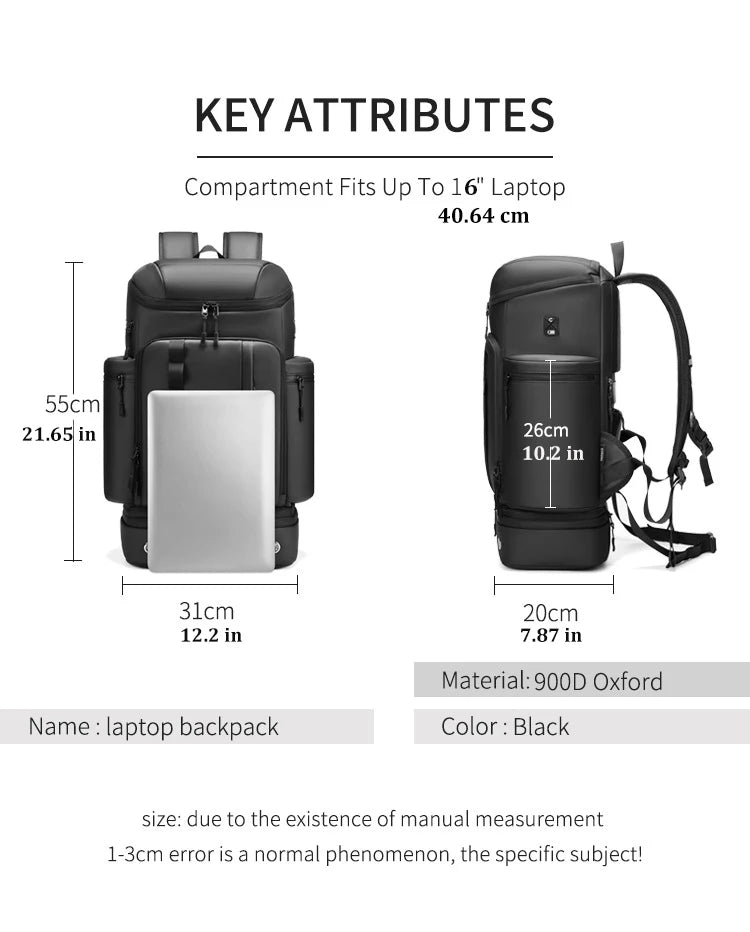 Travel Hiking backpack For Men 50L Large capacity trekking bag outdoor waterproof 16 Inch Laptop Backpack creative With shoe bag