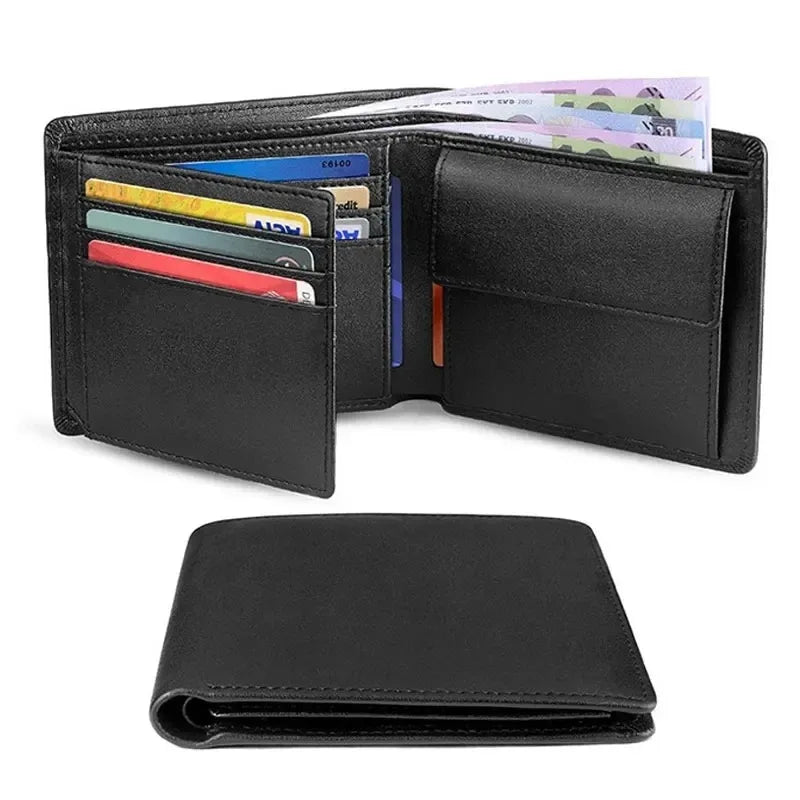 Customized name 100% genuine cowhide leather wallet, RFID barrier ultra-thin three-in-one men's wallet, anti-theft wallet