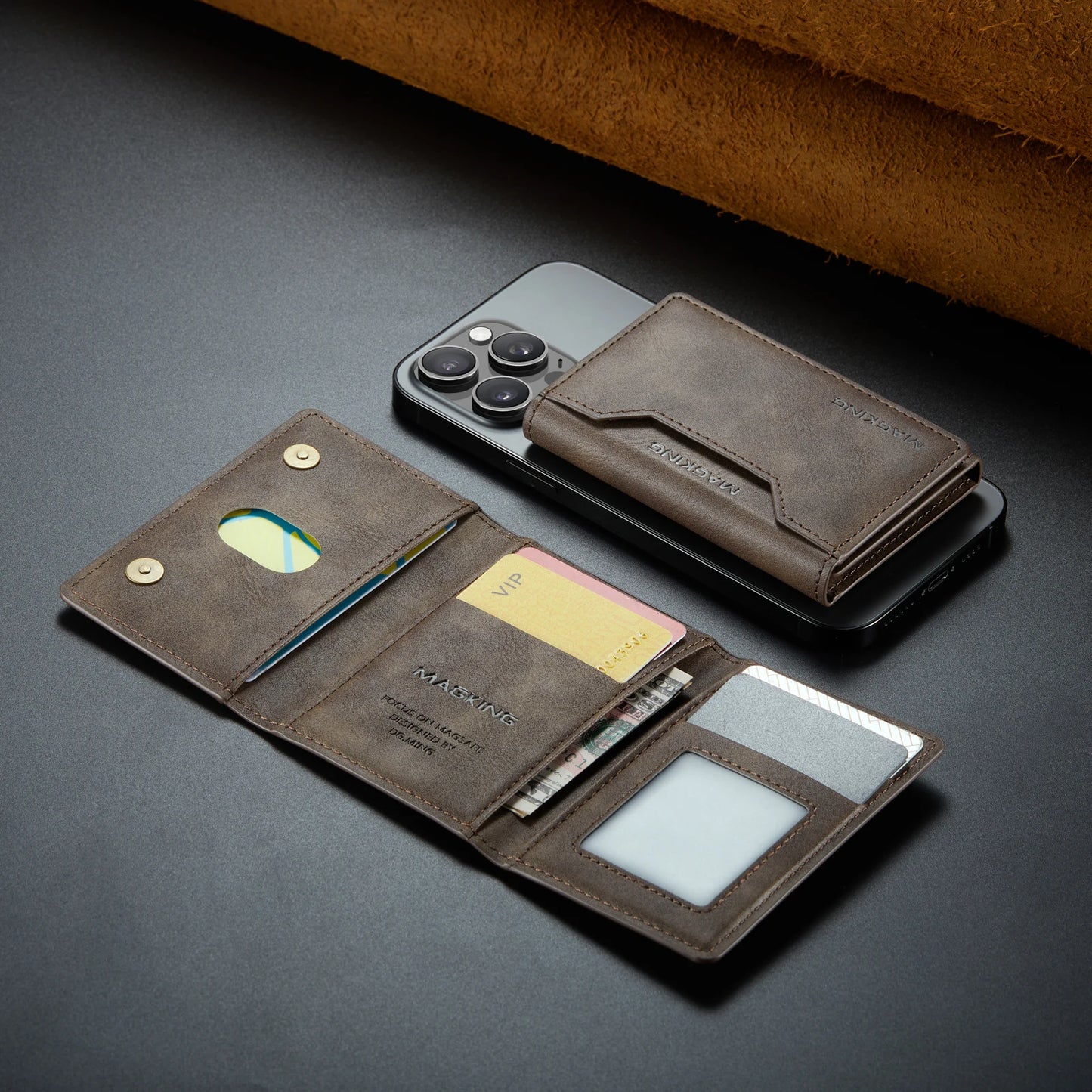 Luxury Fashion Short Strong Magnetic Premium Leather Wallet Men's Coin Cash Cards Holder Women's Foldable Mini Wallet Purse