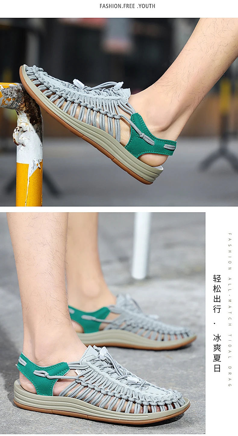 Men's braided casual outdoor sandals oversized sandals summer breathable oversized traceable shoes Roman sandals design Logo