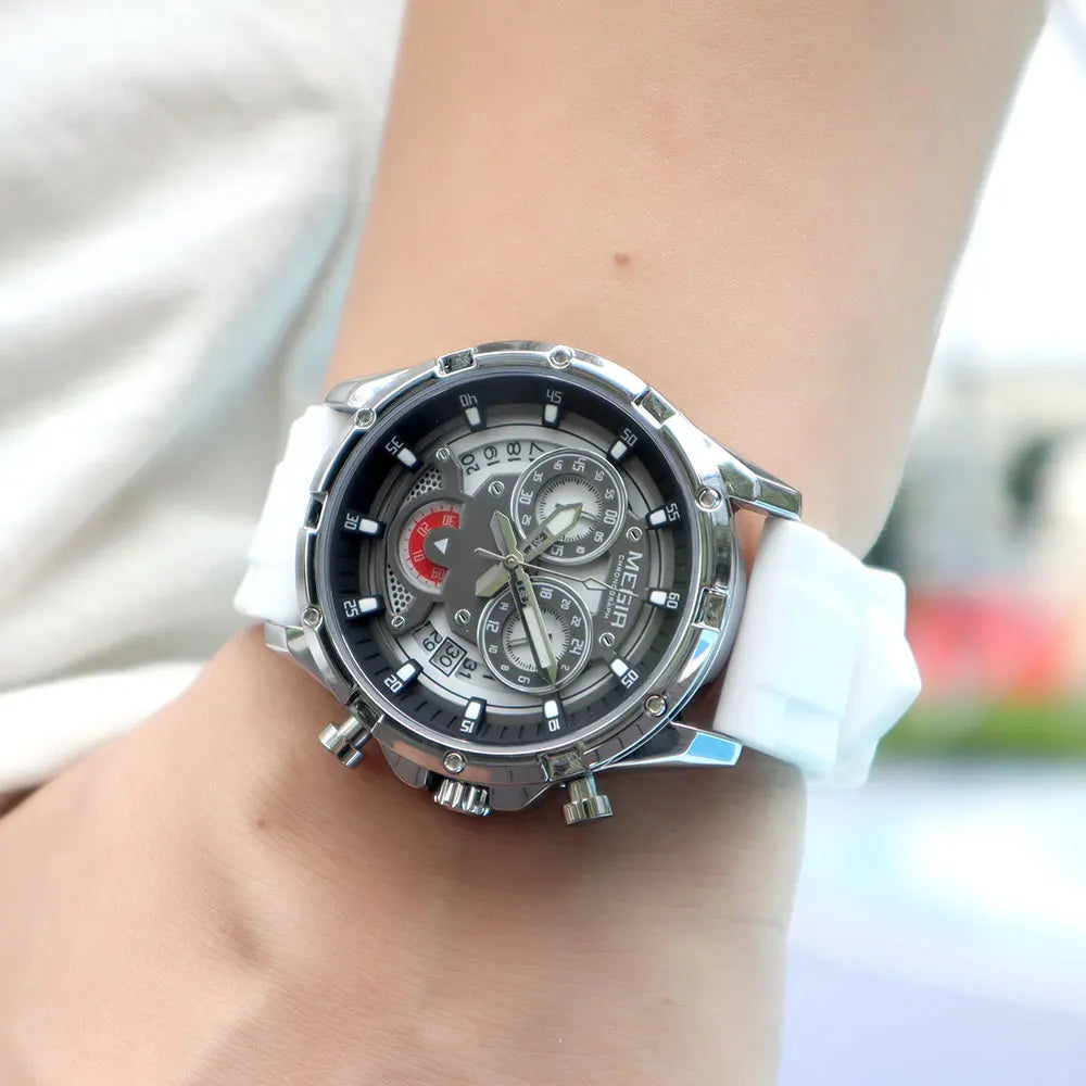MEGIR New Sport Watches for Men Fashion Chronograph Quartz Wristwatch with Silicone Strap Luminous Hands Calendar Waterproof