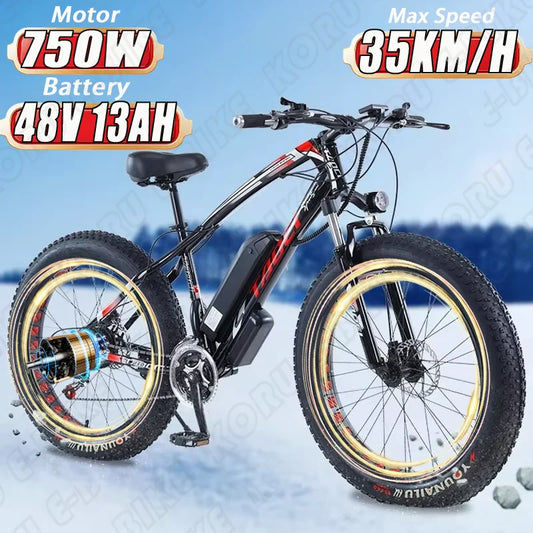 Electric Bicycle 750W Brushless motor AKEZ 48V 13AH Lithium Battery 26Inch Adult E-Bike fat tire Urban Commuting Electric Bike