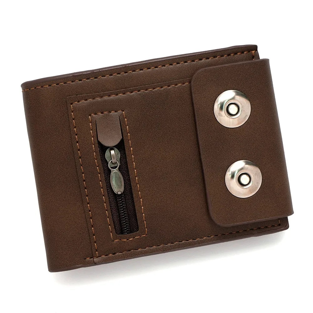 Luxury PU Leather Men's Wallet Anti-Theft Solid Color Short Card Bag Large Capacity Magnetic Buckle Business Wallet Male