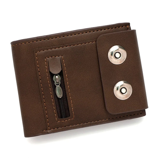 Luxury PU Leather Men's Wallet Anti-Theft Solid Color Short Card Bag Large Capacity Magnetic Buckle Business Wallet Male