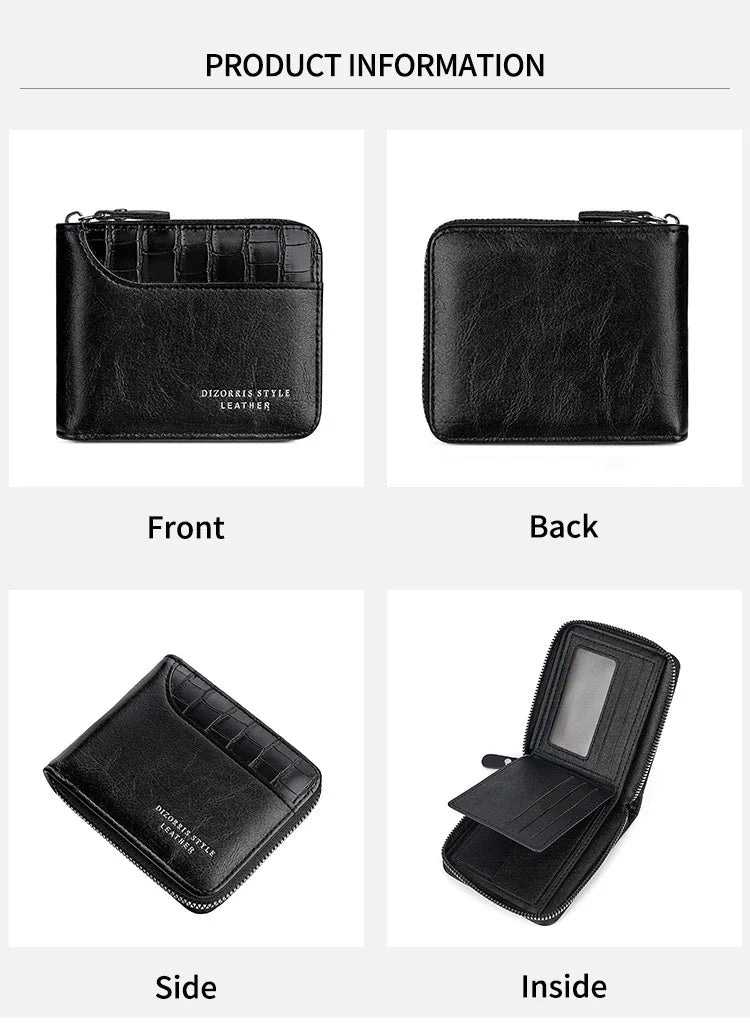 Leather Men’s Wallet Luxury Mens Purse Male Zipper Card Holders with Coin Pocket Rfid Wallets Gifts for Men Money Bag