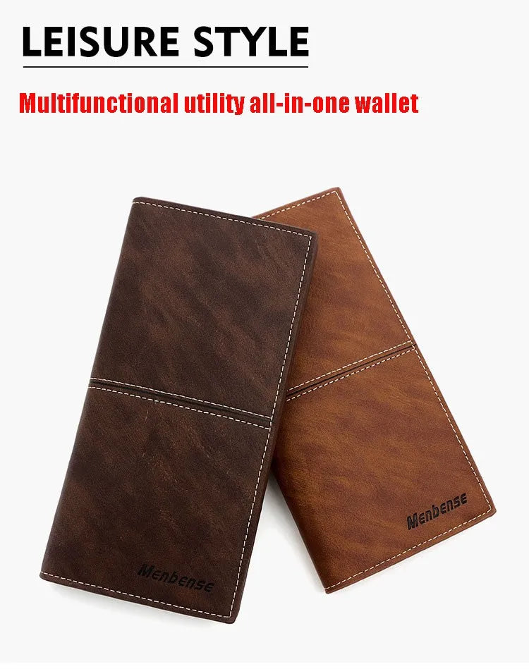 Men's Leather Wallet ID Card Holder Purse Checkbook Long Clutch Bifold Business Money Bag Man Wallets Cartera Hombre Carteras