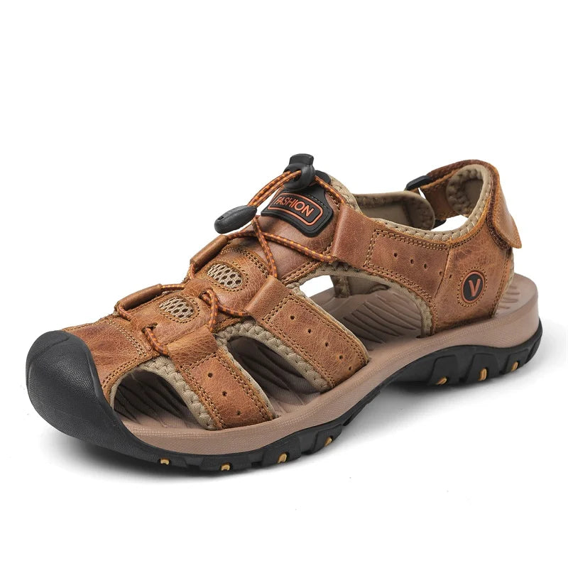 2025 Summer Men Sandals Leather Mens Casual Shoes Breathable Outdoor Sandals for Men Beach Shoes Slippers Fashion Roman Shoes