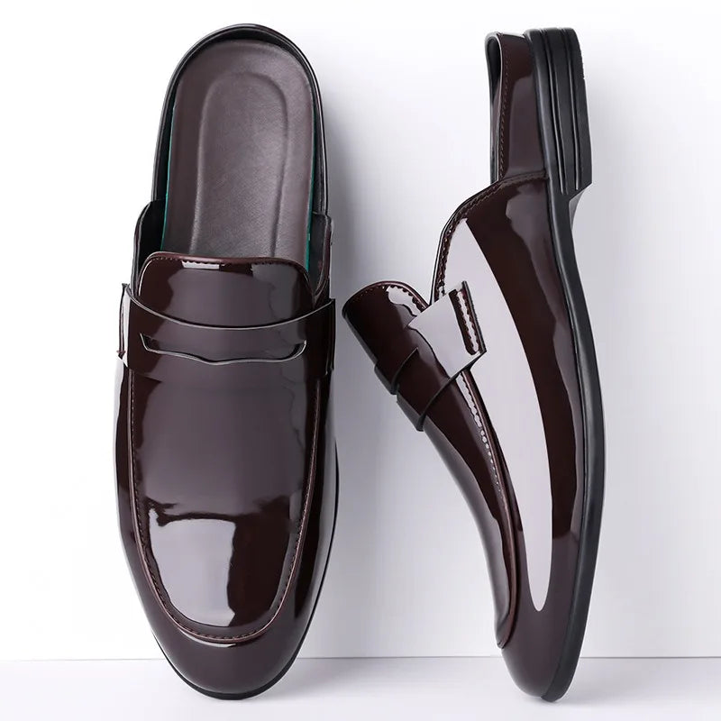 Brand Men's Shoes Luxury Leather Slippers Fashion Baotou Half Slippers for Men Business Dress Slippers Casual Loafers Man Shoes