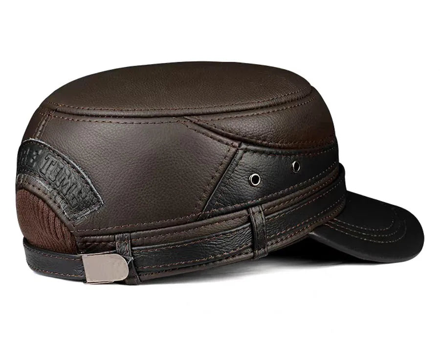 New 2024 Winter Men Genuine Leather Baseball Cap Earmuffs Flat Hat Male Keep Warm Leisure 57-60 cm Adjustable Gorro Cow Skin Cap