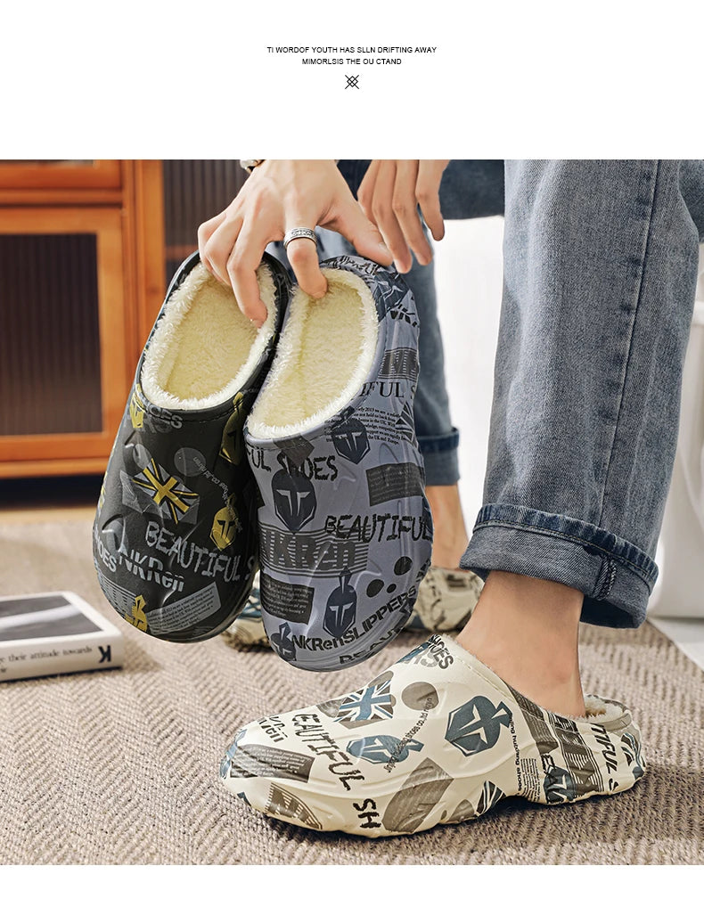 Slippers for Men Wear-resistant Shoes for Men Men's Flip Flops Added Cotton Waterproof Slipper Soft and Comfortable Non-slip