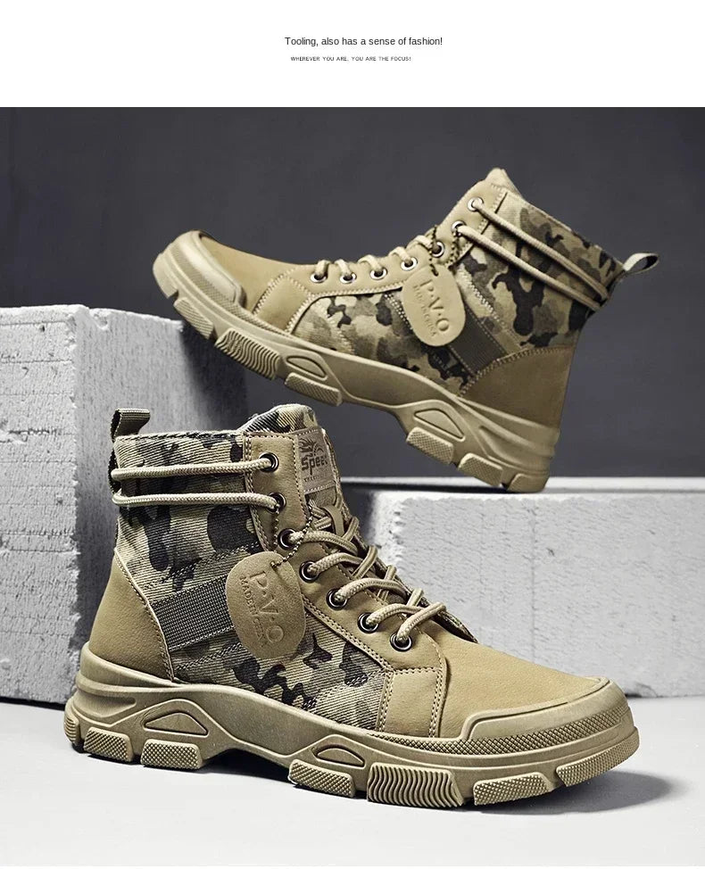 Boots for Men Autumn High Top Camouflage Desert Casual Flats Mens Boot Breathable Non Slip Work Shoes Motocross Boots