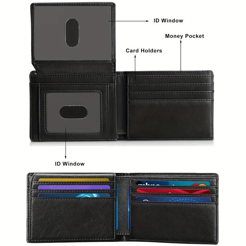 Men's Wallet Ultra Thin Rfid Leather with ID Window Multi Card Carbon Fiber Wallet
