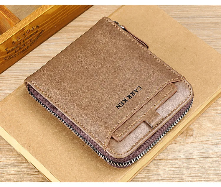 Men's Wallet Made of Leather Wax Oil Skin Purse for Men Coin Purse Short Male Card Holder Wallets Zipper Around Money Bag