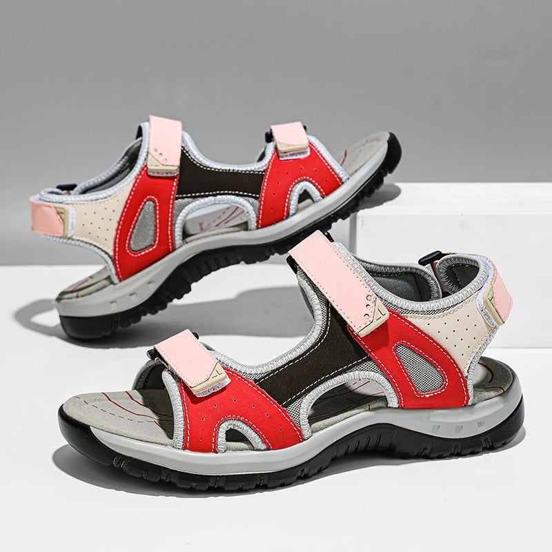 New Summer Leather Women's Sandals Fashion Design Breathable Women Casual Shoes Women Outdoor Beach Flat Sandals Big Size 42