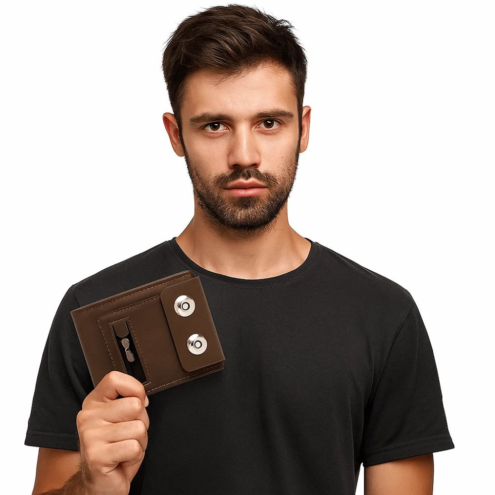 Luxury PU Leather Men's Wallet Anti-Theft Solid Color Short Card Bag Large Capacity Magnetic Buckle Business Wallet Male