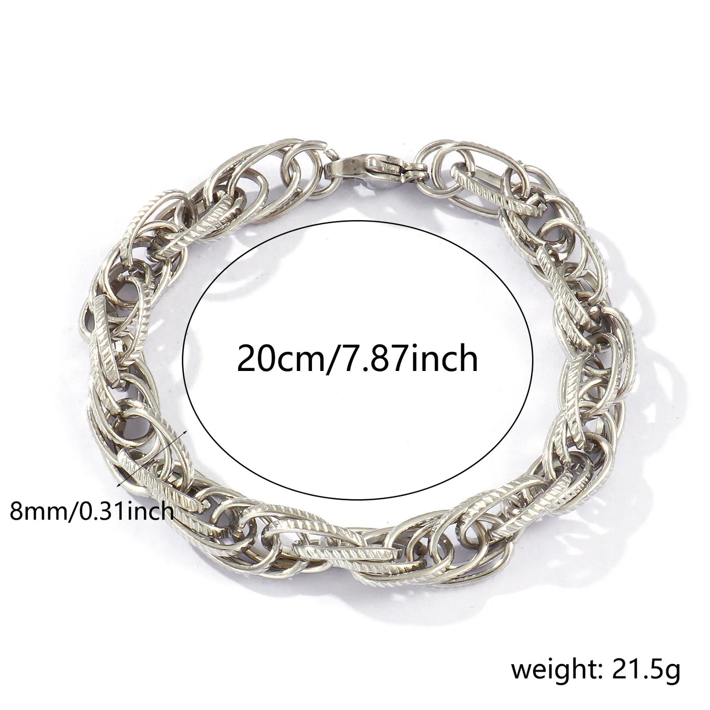 1 Piece 8mm Width Dainty Exquisite 304 Stainless Steel Handmade Oval Link Chain Bracelets For Women Men Gift 20cm(7.9") long