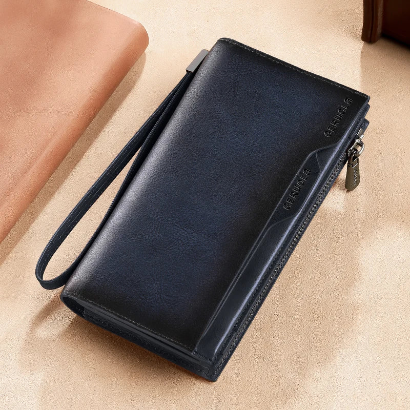 New Men's Genuine Leather Wallet Long Cowhide Handbag Travel Lightweight Minimalist Large Capacity Anti-Theft Gradient Yellow Br