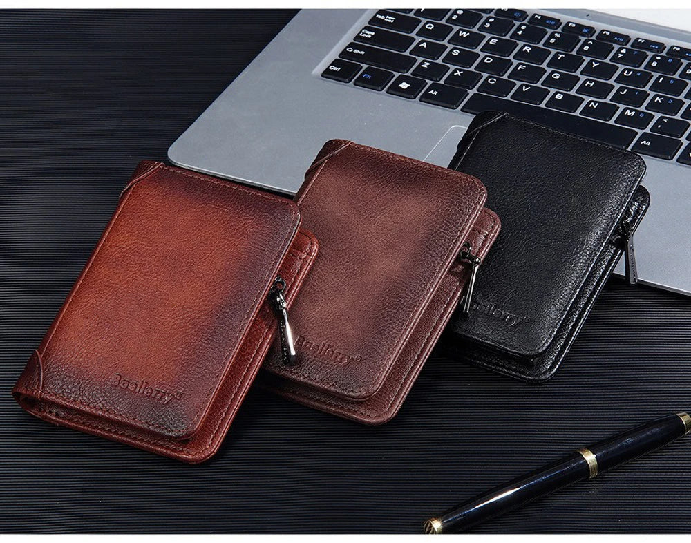 Vintage Leather Wallet for Men Baellerry RFiD Blocking Short Bifold Wallet with Zipper Closure and Coin Pocket Small Mens Purse