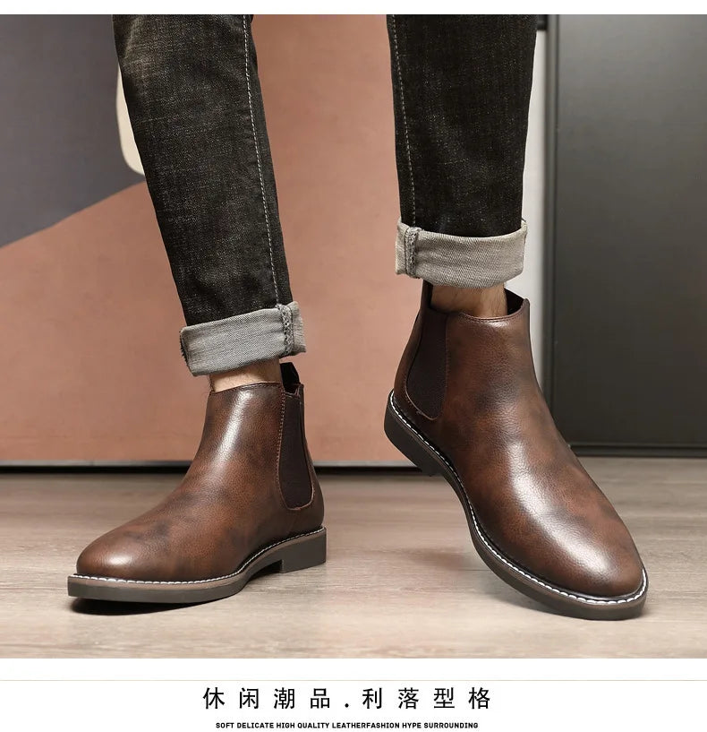40~46 Men Chelsea Boots Brand Retro Comfortable 2024 Fashion Men Boots